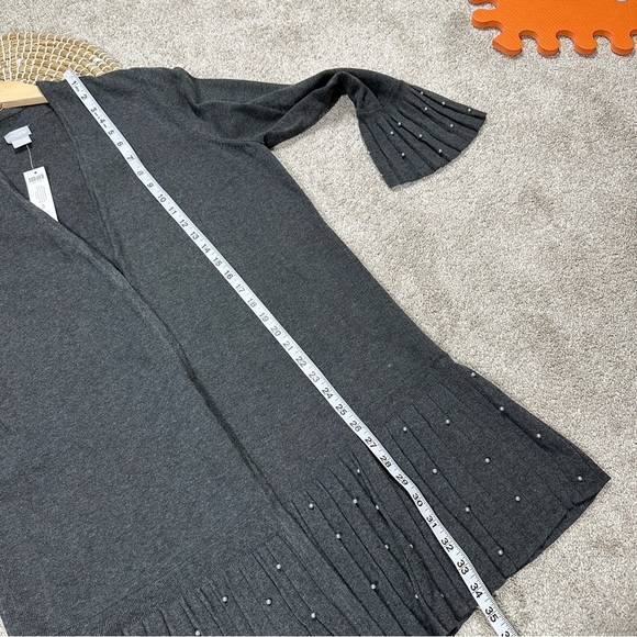 NWT Chico’s Cardigan Sweater Faux Pleat Pearl Embellished Heather Gray 3/US XL - Picture 15 of 15